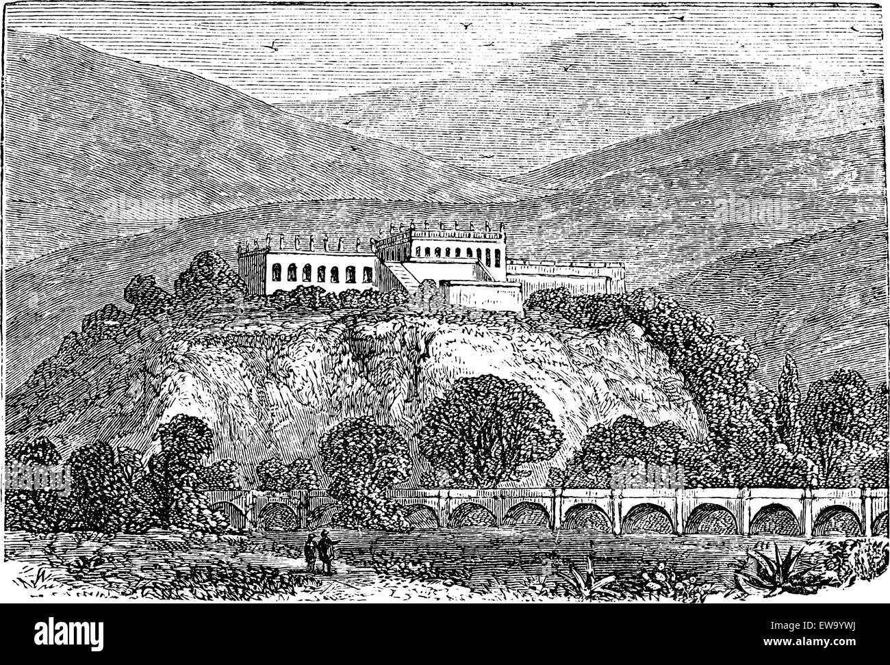 Parc Bosque de Chapultepec à Mexico, à la fin des années 1800 vintage la gravure. Ancien gravé illustration d'un parc de Chapultepec, en moi Illustration de Vecteur