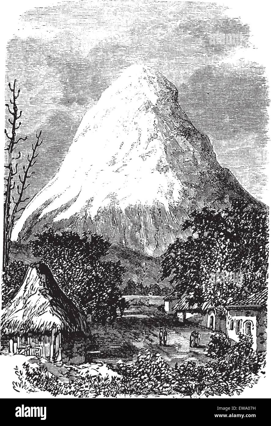 Volcan Chimborazo en Équateur, au cours des années 1890, vintage la gravure. Vieille illustration gravée du volcan Chimborazo en Ecuad Illustration de Vecteur