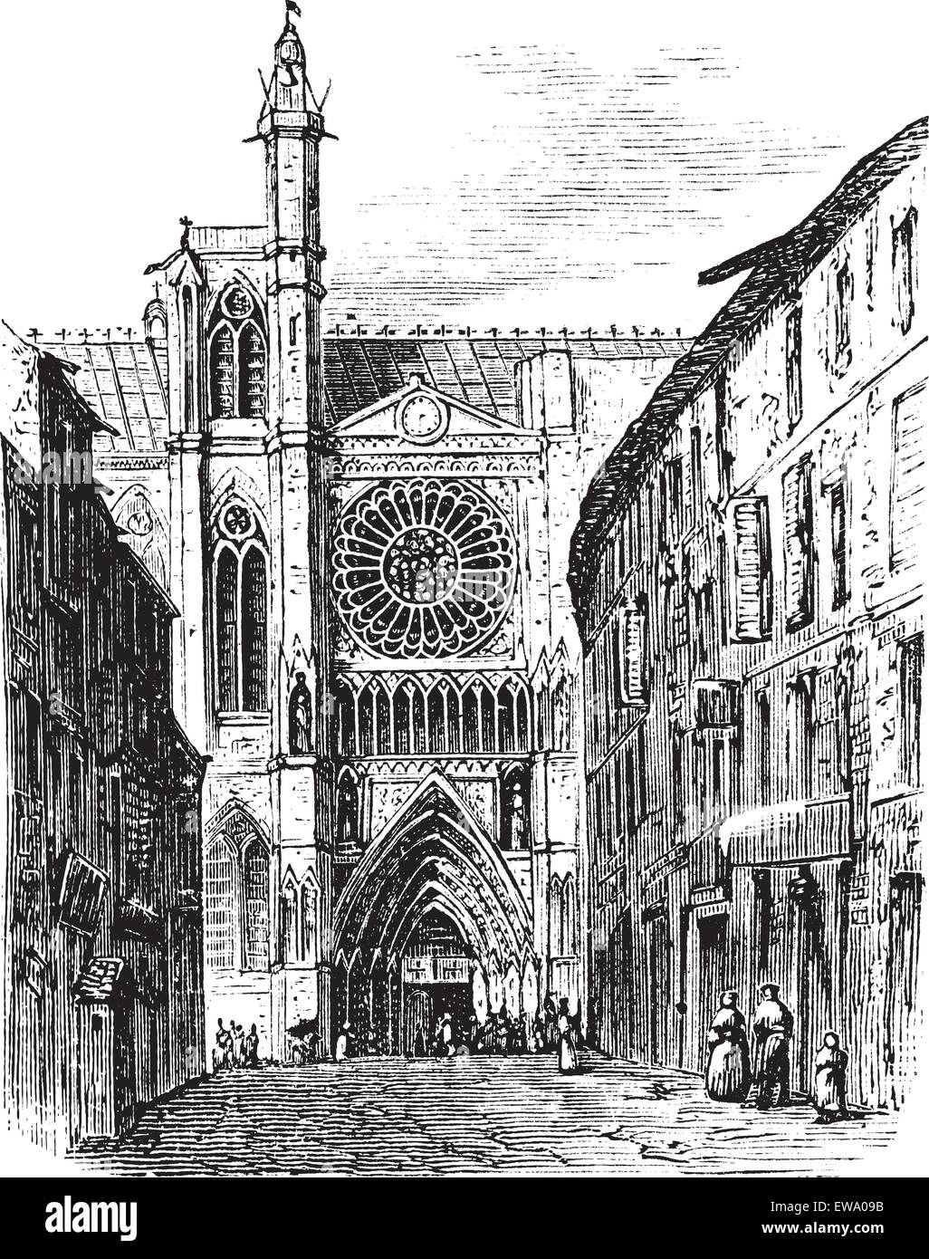 Cathédrale de Clermont-Ferrand, en Auvergne, en France, au cours des années 1890, vintage la gravure. Vieille illustration gravée du Clermont- Illustration de Vecteur