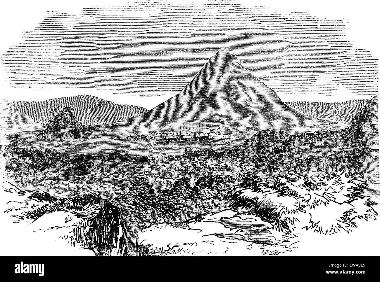 Tegucigalpa, au Honduras, au cours des années 1890, vintage la gravure. Vieille illustration gravée de Comayagua montrant ville et montagne. Illustration de Vecteur