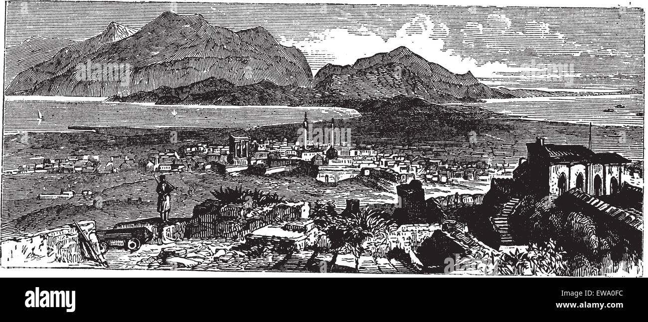 Acrocorinth à Corinthe, en Grèce, au cours des années 1890, vintage la gravure. Vieille illustration gravée de Acrocorinth. Illustration de Vecteur