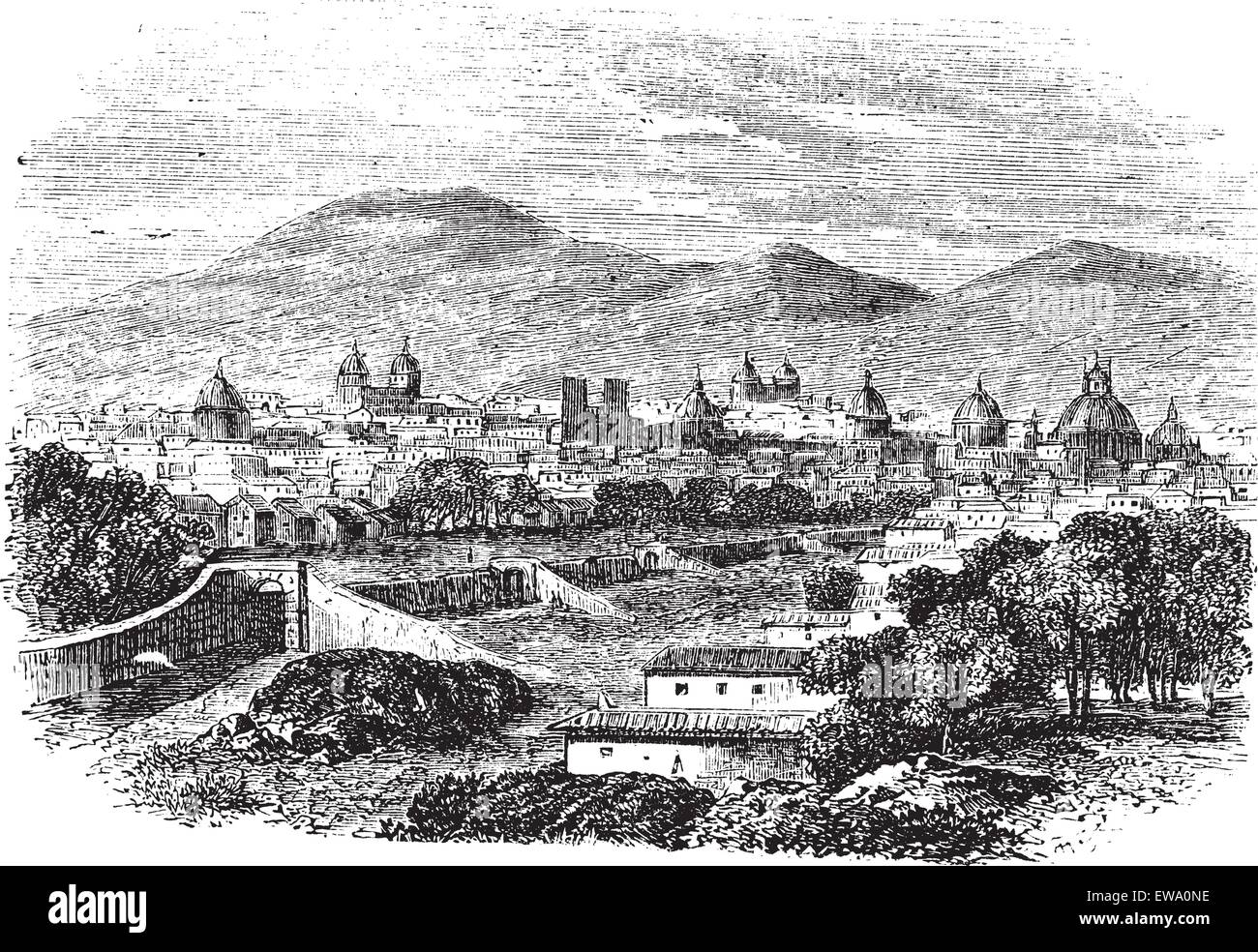 Cusco au Pérou, au cours des années 1890, vintage la gravure. Vieille illustration gravée de Cusco. Illustration de Vecteur