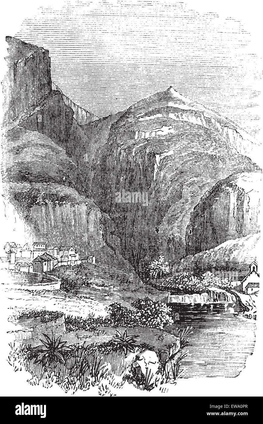 Delphes, en Grèce, au cours des années 1890, vintage la gravure. Vieille illustration gravée de Delphi. Illustration de Vecteur