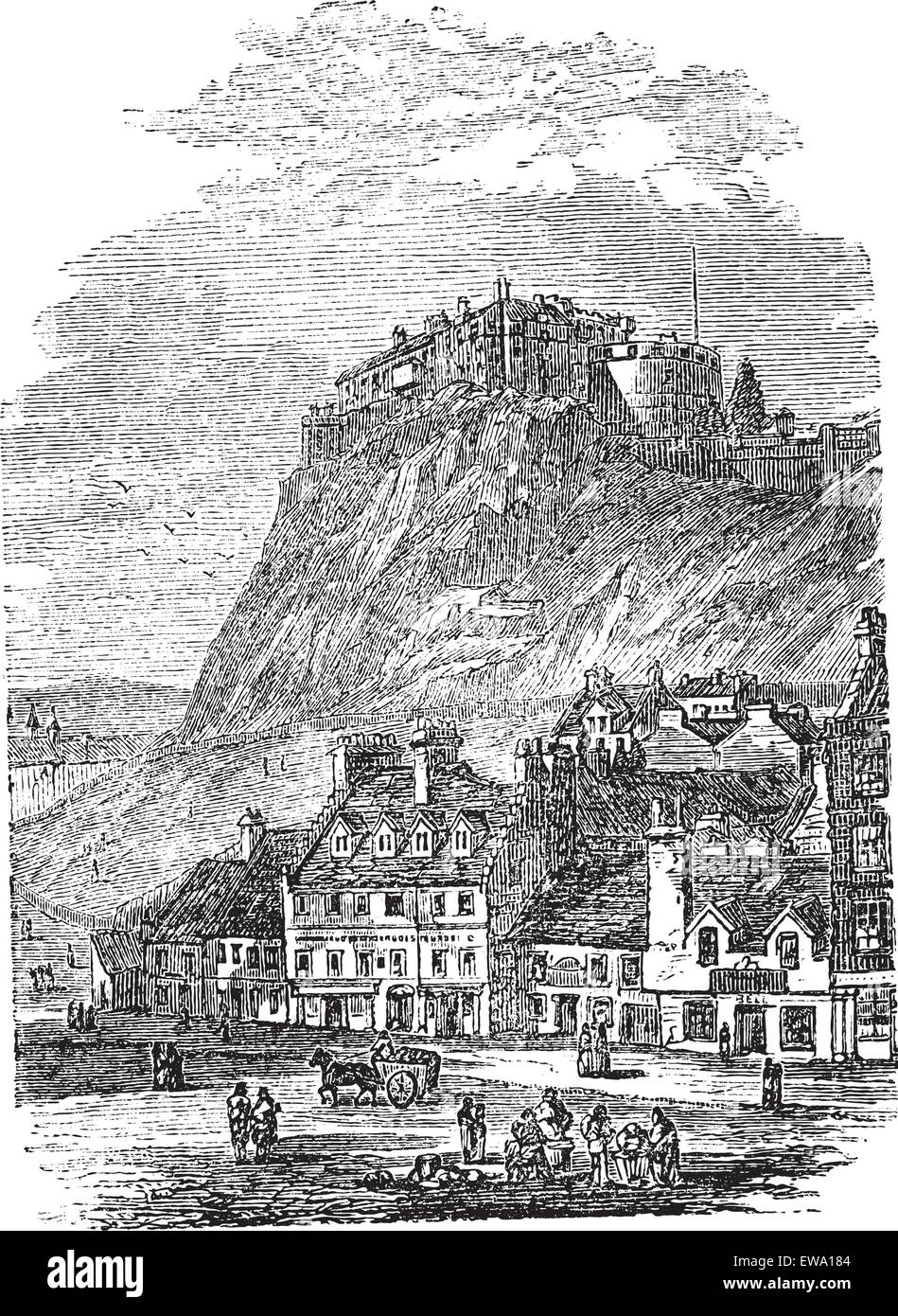 Le Château d'Édimbourg en Écosse, au cours des années 1890, vintage la gravure. Illustration gravée ancienne du Château d'Édimbourg. Illustration de Vecteur