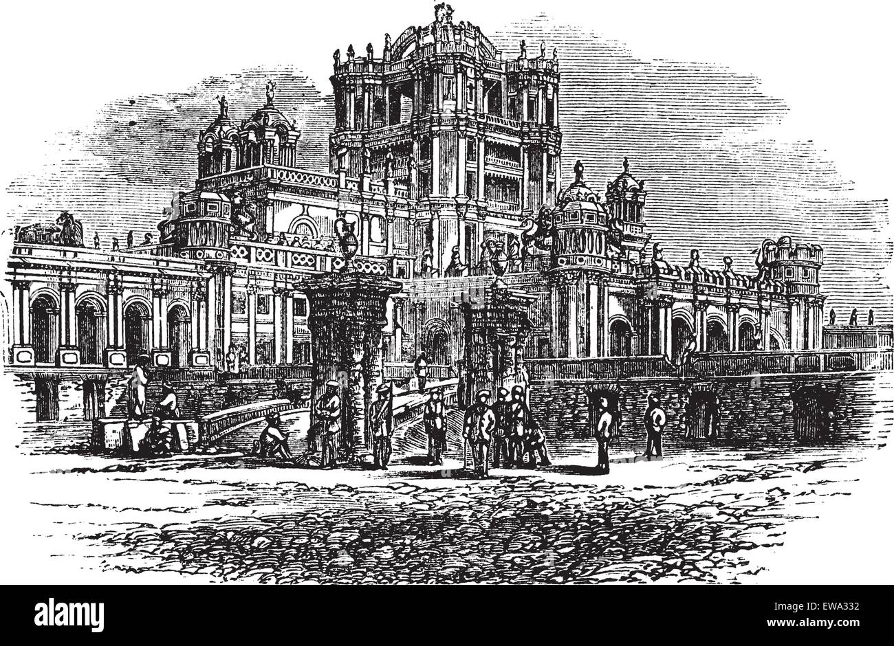 La Martinière College de Lucknow, Uttar Pradesh, en Inde, au cours des années 1890, vintage la gravure. Vieille illustration gravée de La Martinière College. Illustration de Vecteur