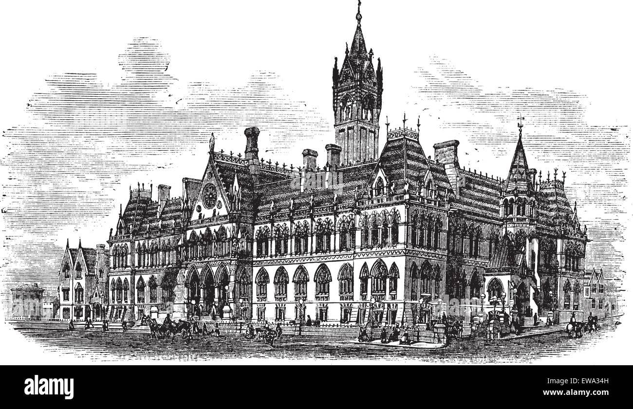 En cours d'Assises Manchester Strangeways, Manchester, Angleterre, pendant les années 1890, gravure d'époque. Vieille illustration d'gravé Illustration de Vecteur