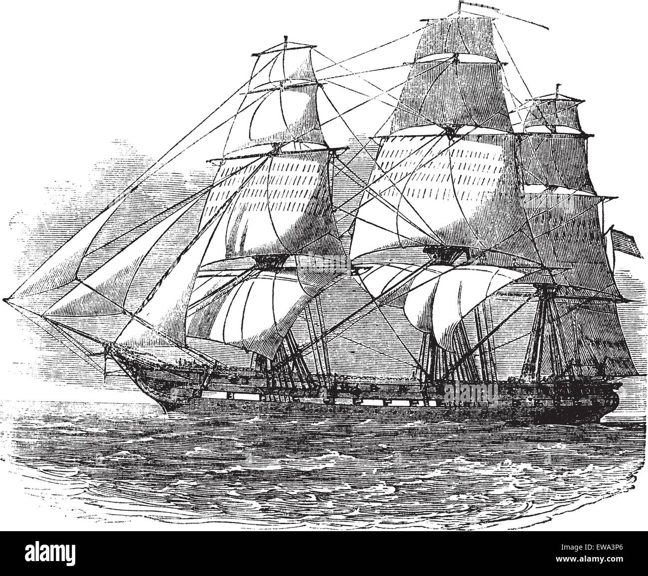 USS Constitution, vintage engraved illustration. Encyclopédie Trousset (1886 - 1891). Illustration de Vecteur