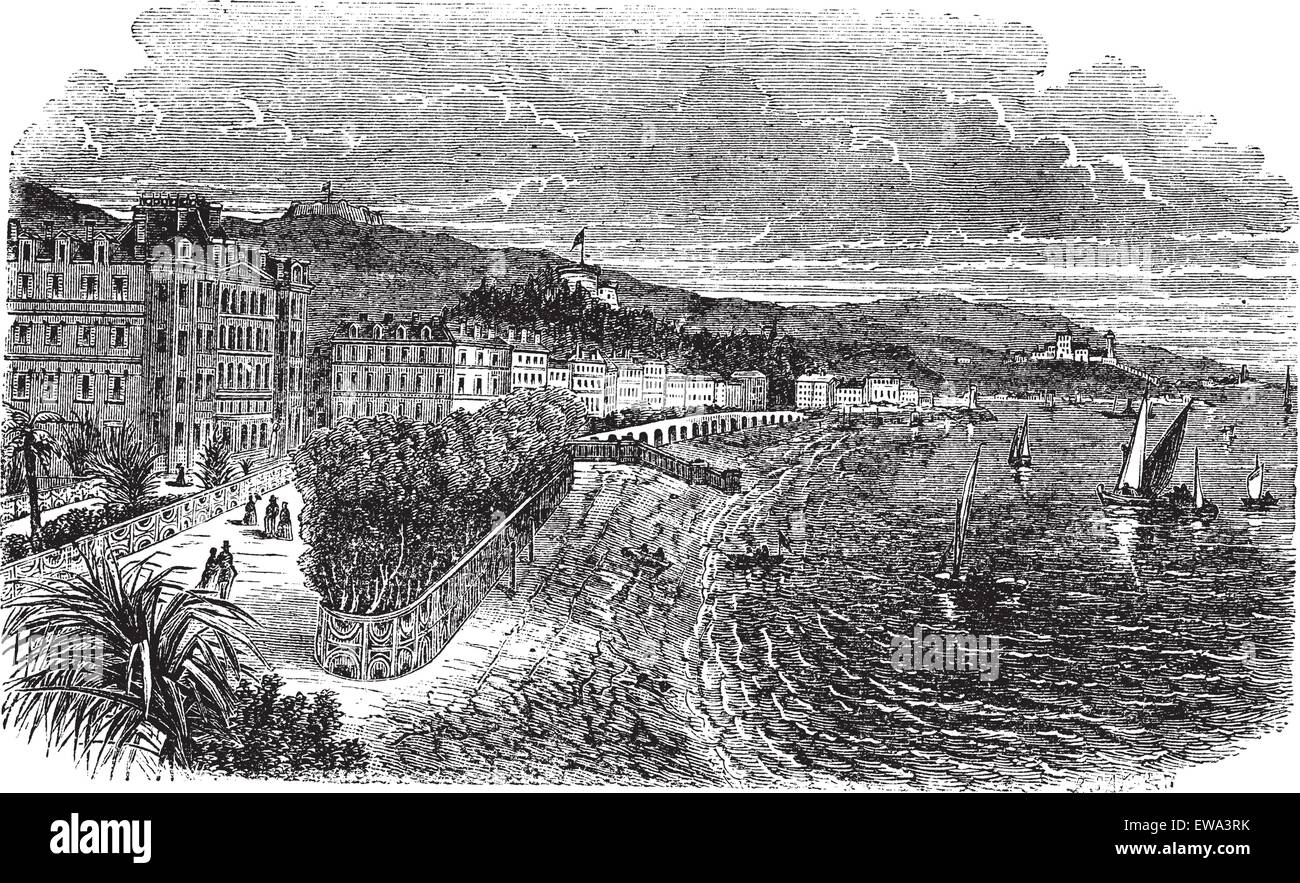 Promenade des Anglais à Nice, France, vintage engraved illustration. Encyclopédie Trousset (1886 - 1891). Illustration de Vecteur