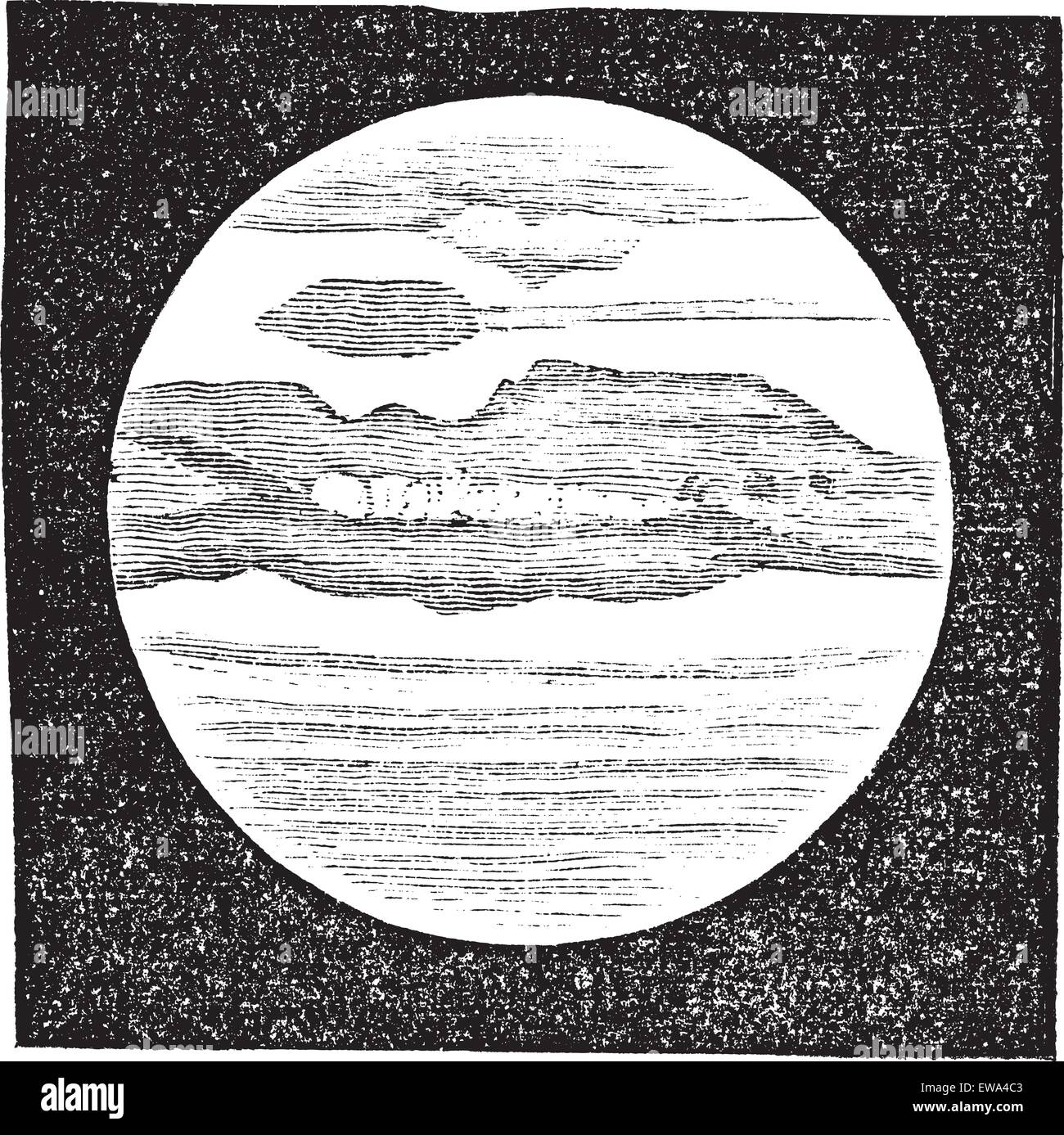 Planète Jupiter comme vue à travers un télescope, vintage engraved illustration. Encyclopédie Trousset (1886 - 1891). Illustration de Vecteur