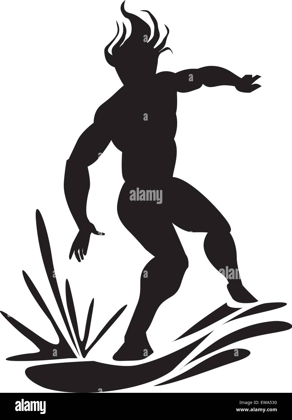L'eau l'homme surf, silhouette noire, vector illustration Illustration de Vecteur