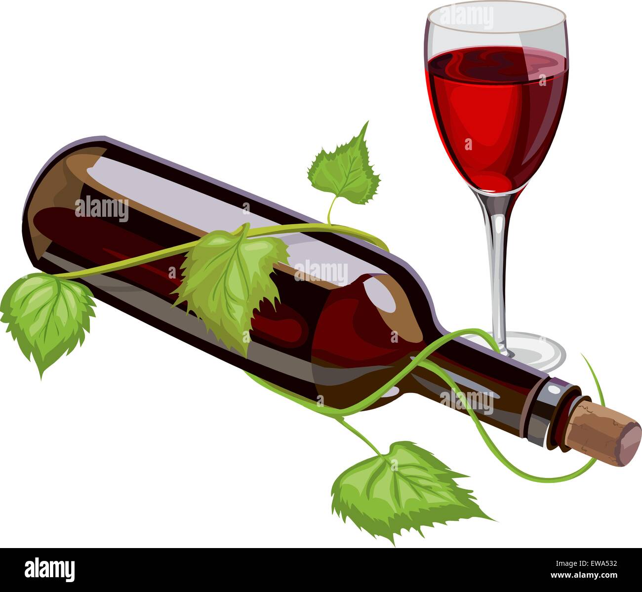 Vector illustration de bouteille de vin rouge et le verre. Illustration de Vecteur