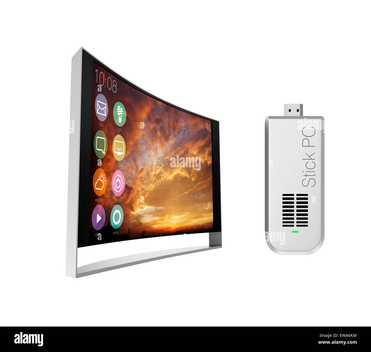 Stick de type PC et la télévision - isolé sur fond blanc. Banque D'Images