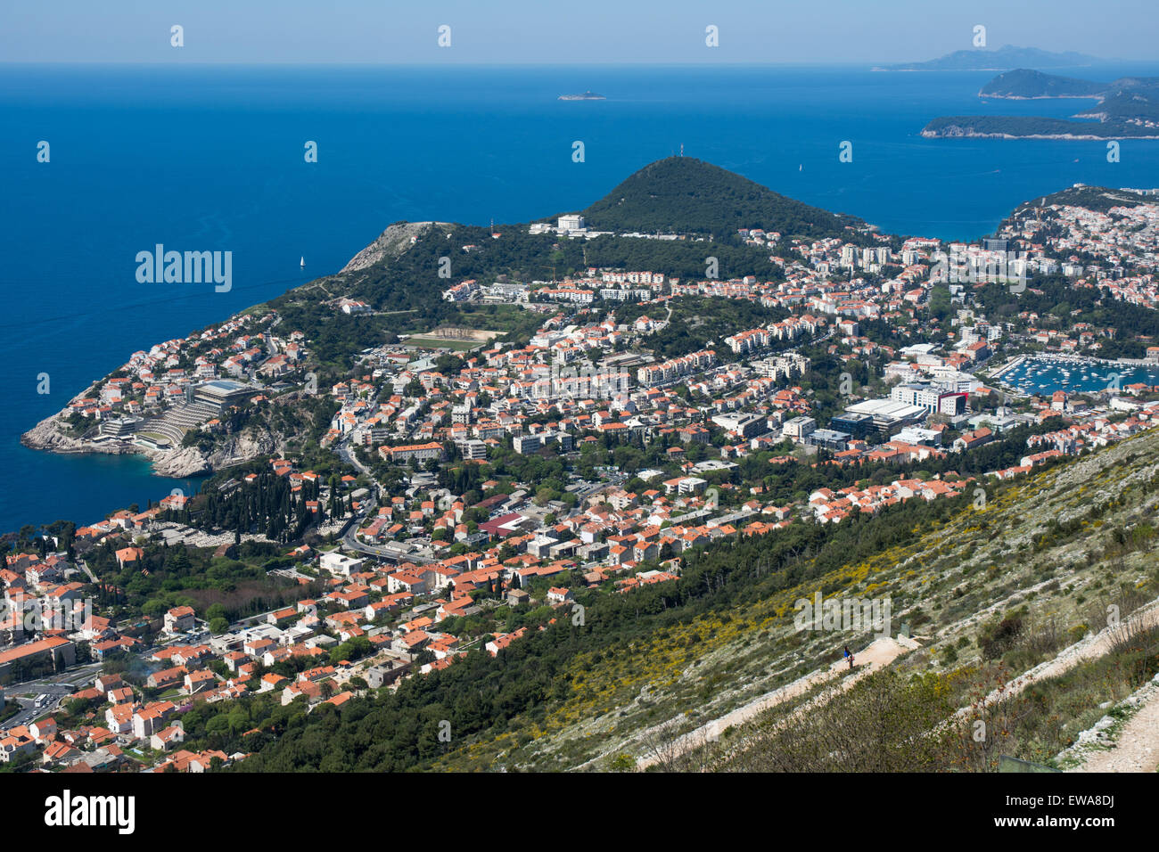 Vue du cable car dans l'ouest de Dubrovnik, Croatie Banque D'Images