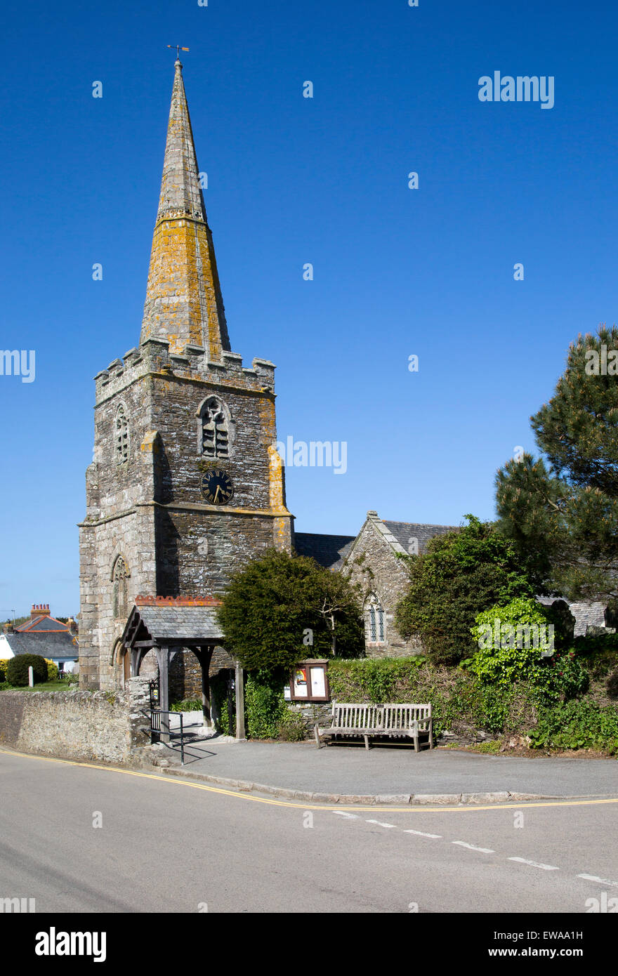Eglise paroissiale St Gerrans, Roseland Peninsula, Cornwall, England, UK Banque D'Images