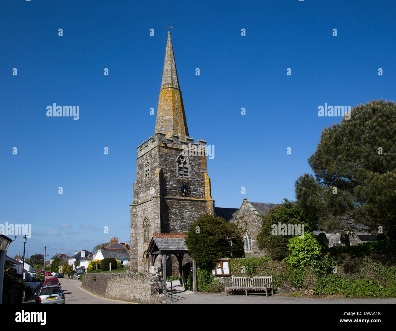 Église St Gerrans, Roseland peninsula, St Mawes, Cornouailles, Angleterre, RU Banque D'Images
