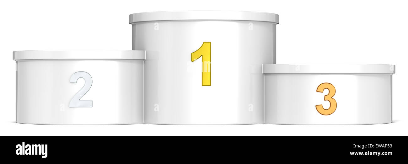 Podium blanc. Or, argent, bronze. Vide pour copier l'espace. Banque D'Images