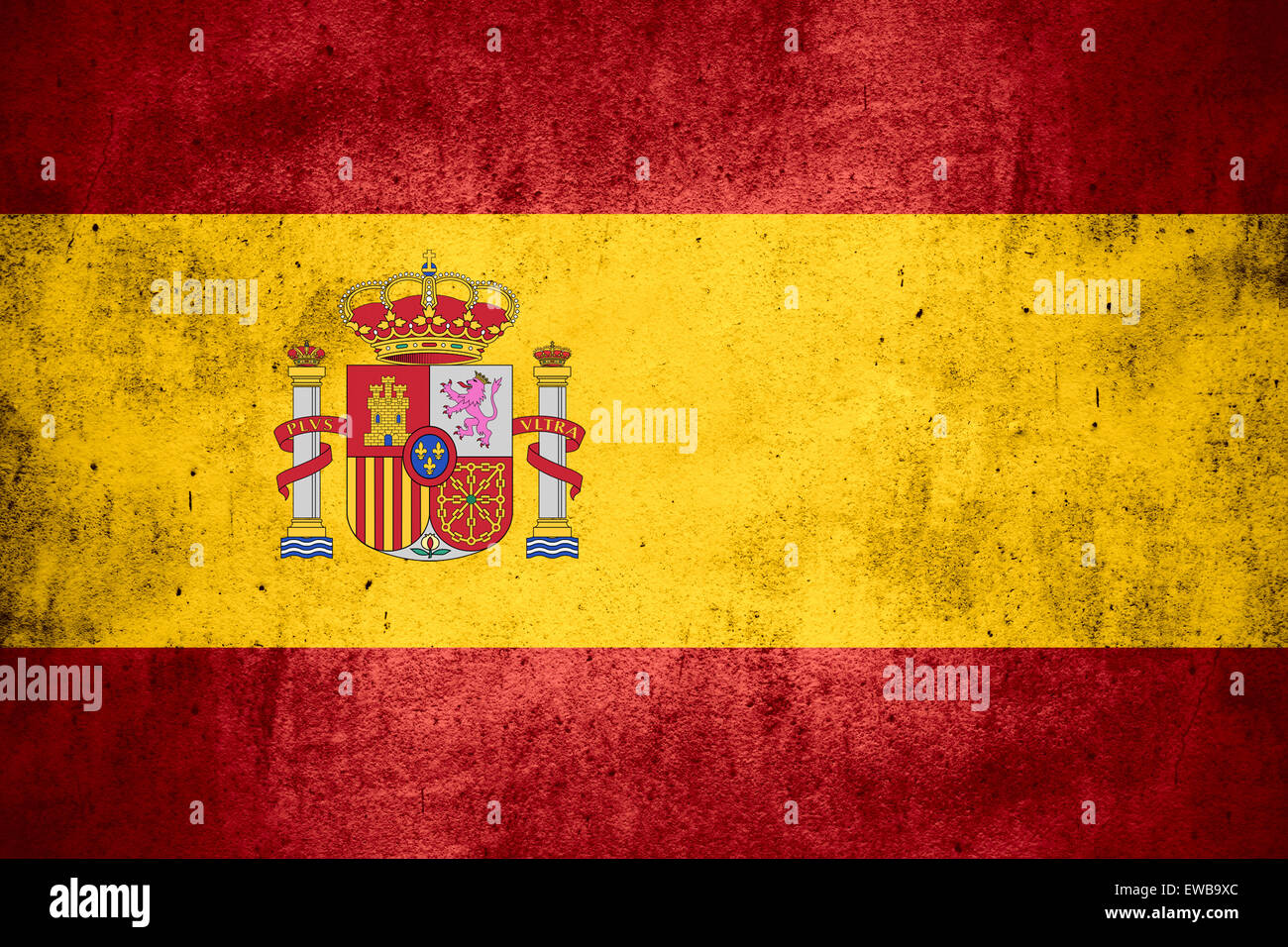 Pavillon de l'Espagne ou l'espagnol bannière sur modèle rugueux texture background Banque D'Images