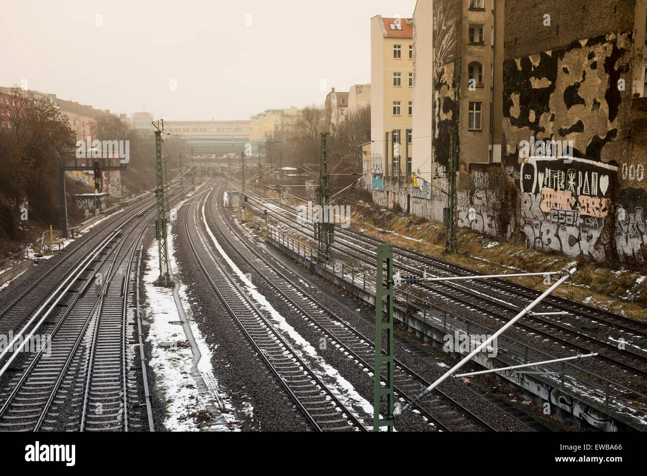 Les voies de chemin de fer, Prenzlauer Berg, Berlin, Allemagne Banque D'Images