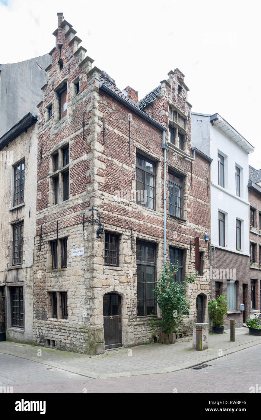 Belgique, Anvers, deux Peerdeken Het maison familiale Banque D'Images