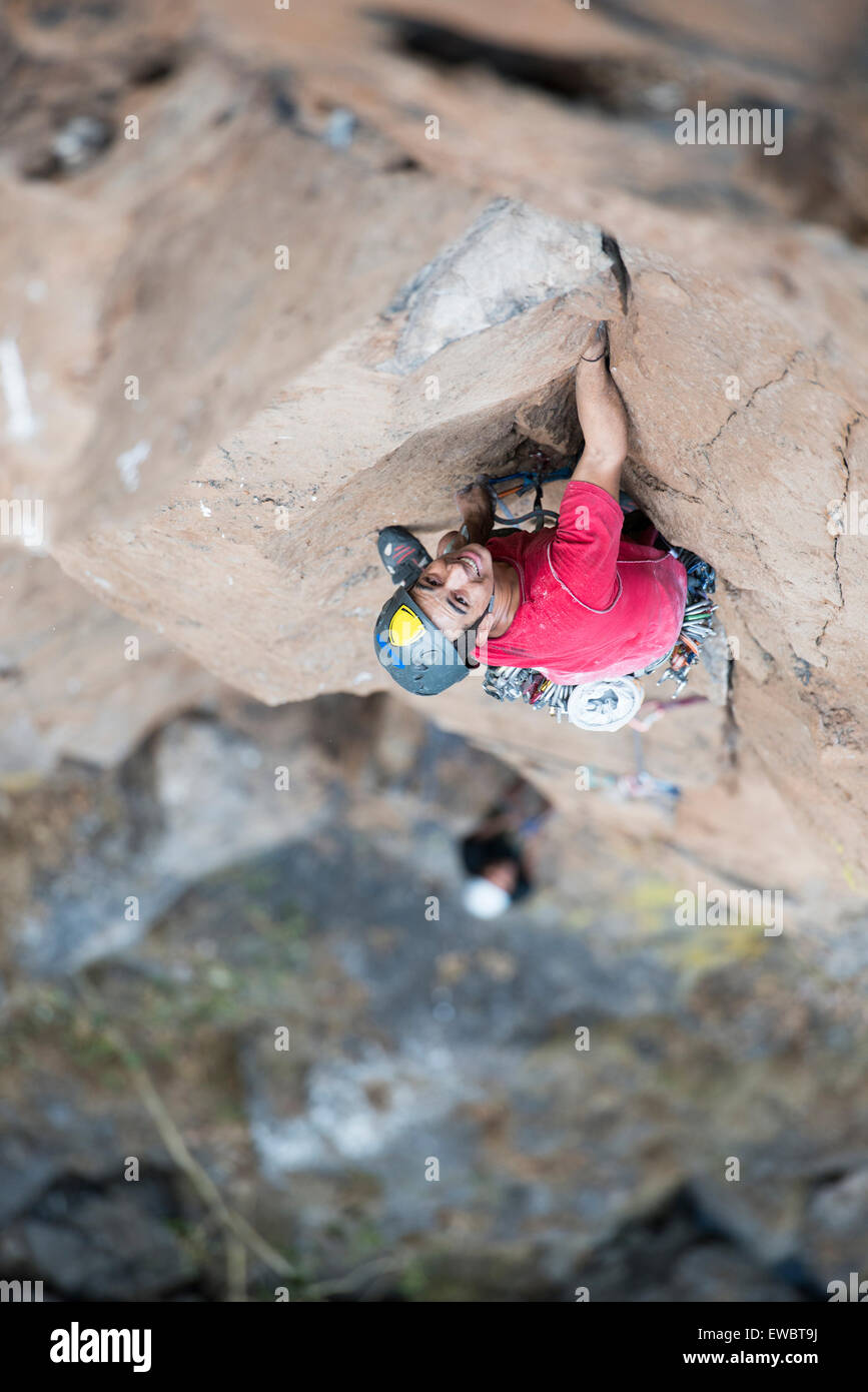 L'escalade à Canon de Huaxtla, Jalisco, Mexique. Banque D'Images