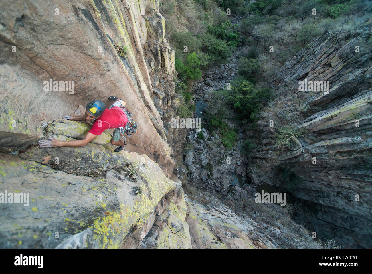 L'escalade à Canon de Huaxtla, Jalisco, Mexique. Banque D'Images