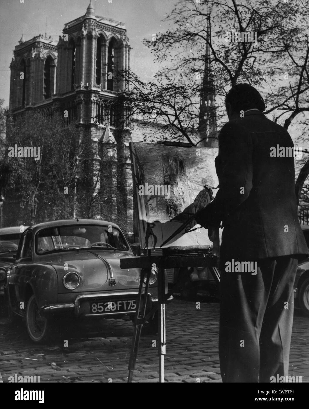 Peintre en face de notre dame,Paris,1957 Banque D'Images