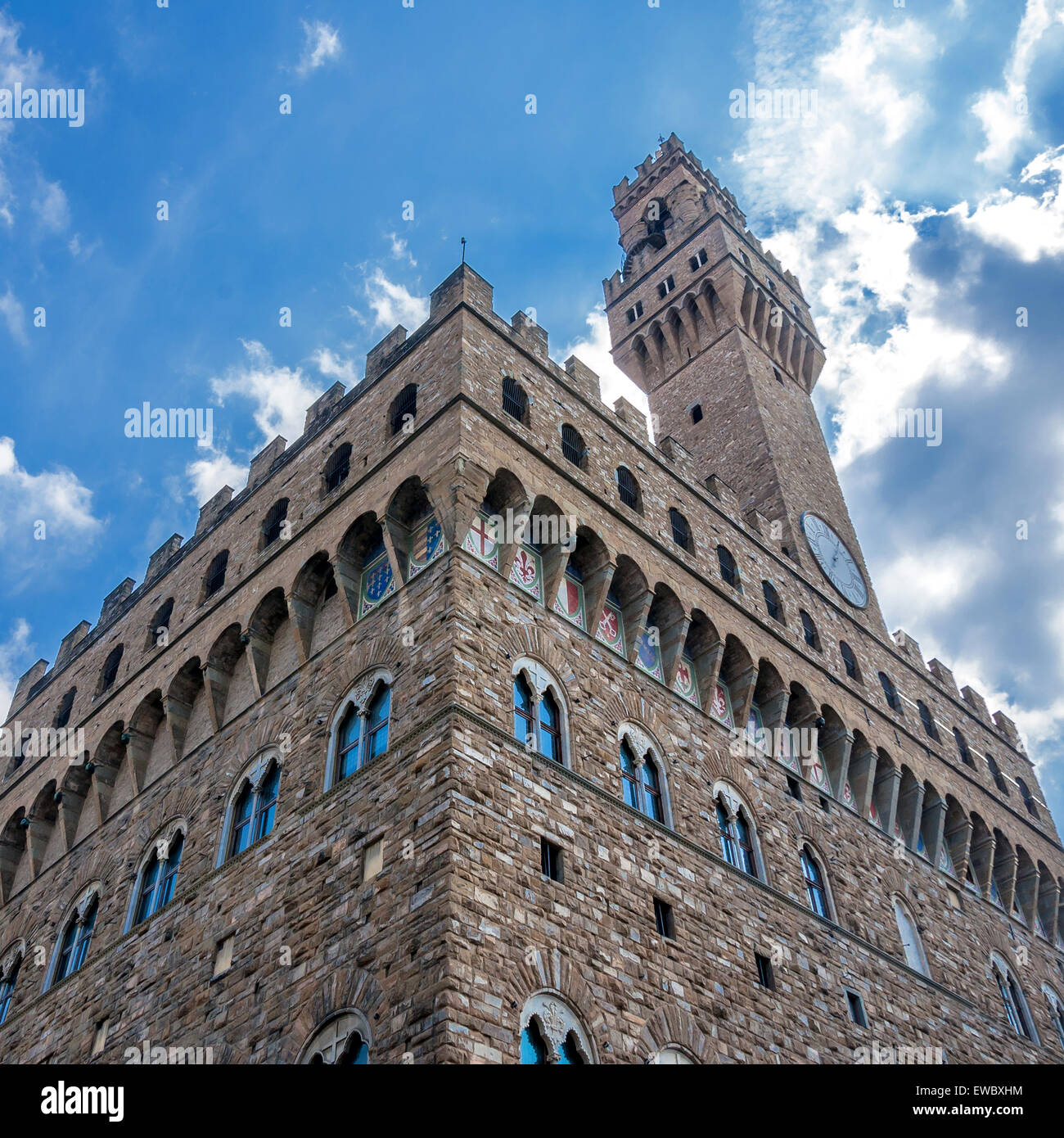 Palazzo Vecchio (Vieux palais) un énorme Palais forteresse romane, est l'hôtel de ville de Florence, Italie Banque D'Images