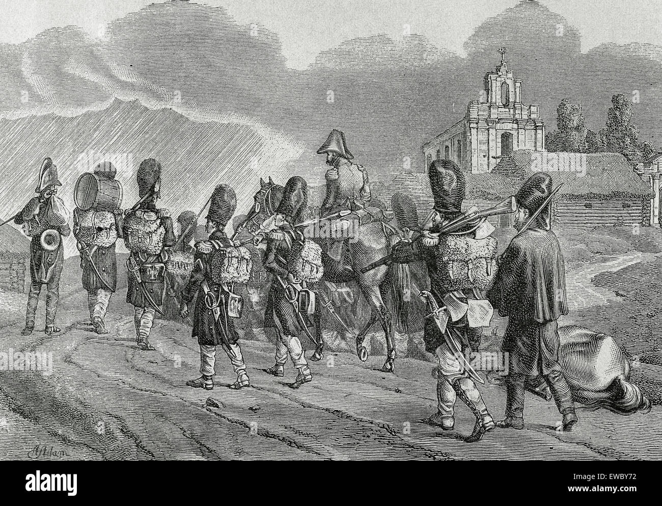 Granadiers de la Garde Impériale. Groupe de soldat d'élite de l'armée française sous le commandement direct de Napelon I. la gravure. 1812. Banque D'Images