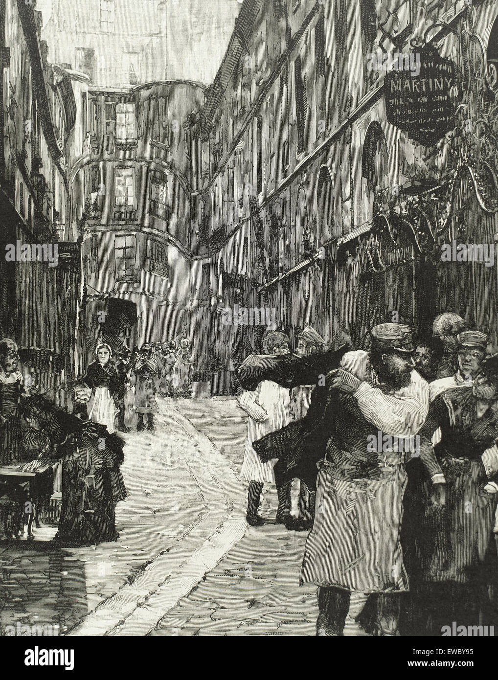La France. Paris. Vieille ville. Rue du Dragon, 1885. Gravure du xixe siècle. Banque D'Images