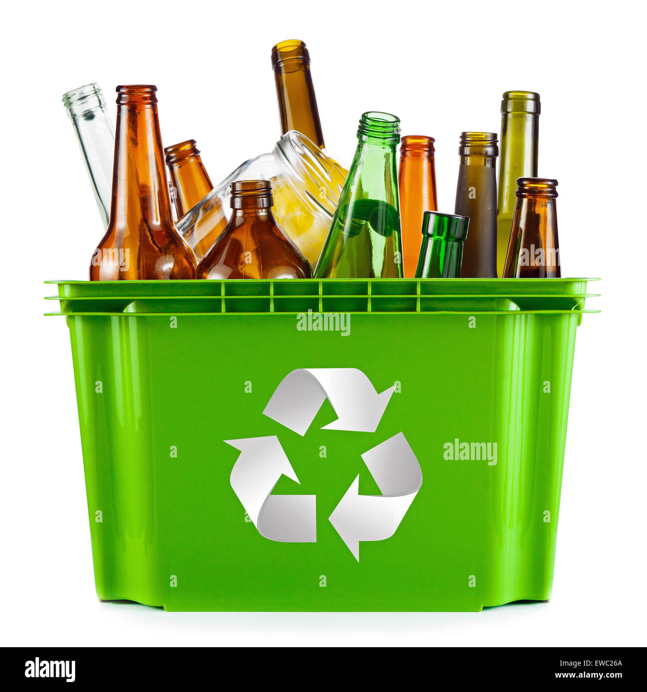 Concept - Recyclage du verre bac plein Banque D'Images