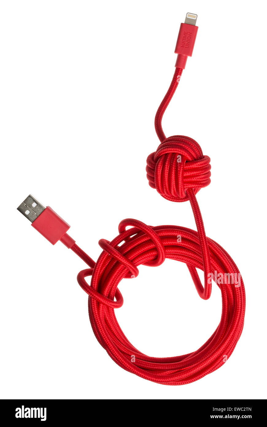 Union Native nuit câble. Câble USB de recharge Thunderbolt avec noeud pondérée pour garder ancré sur une surface plane. Banque D'Images