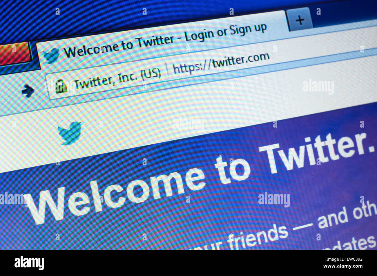 GDANSK, POLOGNE - Le 25 avril 2015. Twitter.com homepage sur l'écran. Twitter est un réseau social de microblogging et se Banque D'Images
