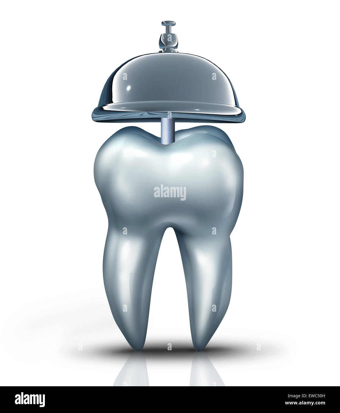 Symbole de service dentaire et dentiste concept services en tant qu'une molaire avec une dent et un service bell comme une icône pour la santé dentaire et assurance en dents professionnel chekup pour la santé et l'hygiène orale. Banque D'Images