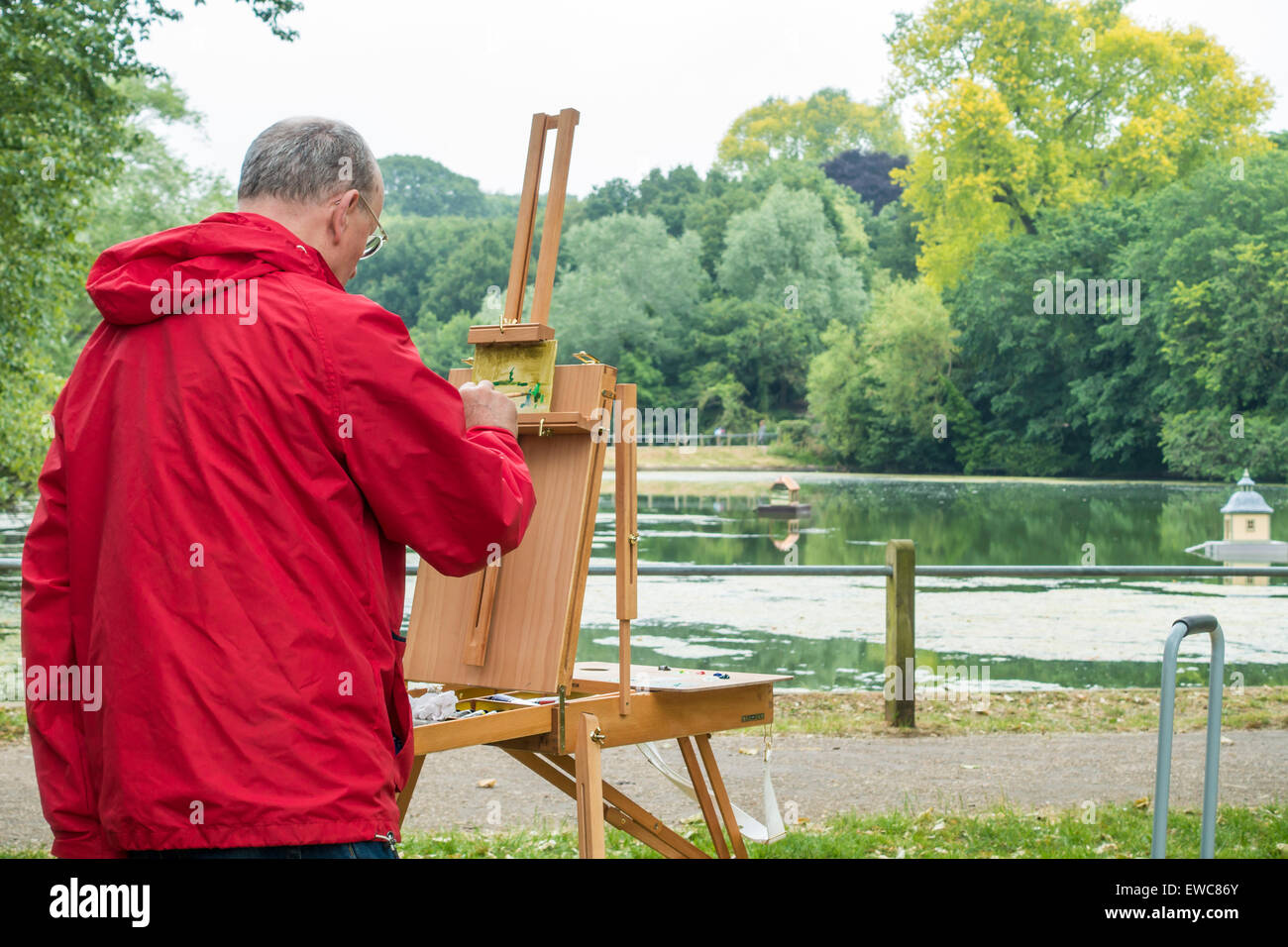 Artiste au travail étangs Londres Hampstead Peinture Banque D'Images