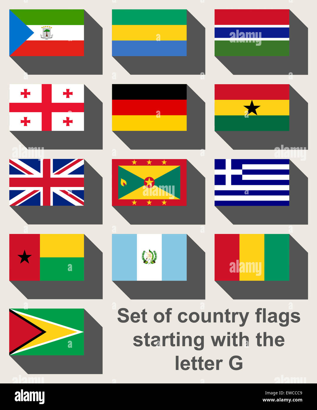 Ensemble de drapeaux commençant par la lettre G dans télévision web design style. Banque D'Images