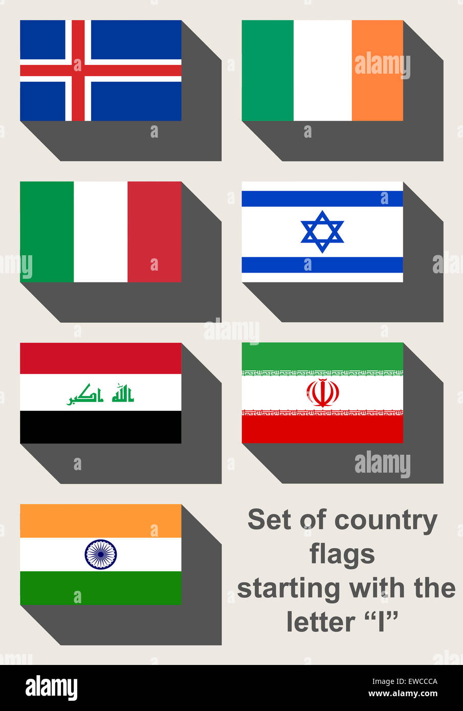 Ensemble de drapeaux de pays commençant par la lettre I. Banque D'Images