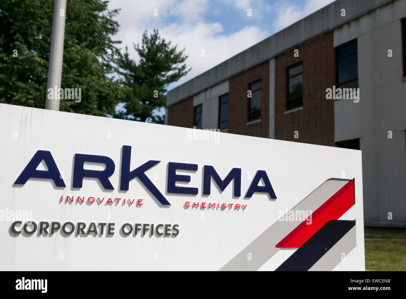 Un logo affiche à l'extérieur d'un établissement occupé par Arkema S.A., à King of Prussia, en Pennsylvanie. Banque D'Images