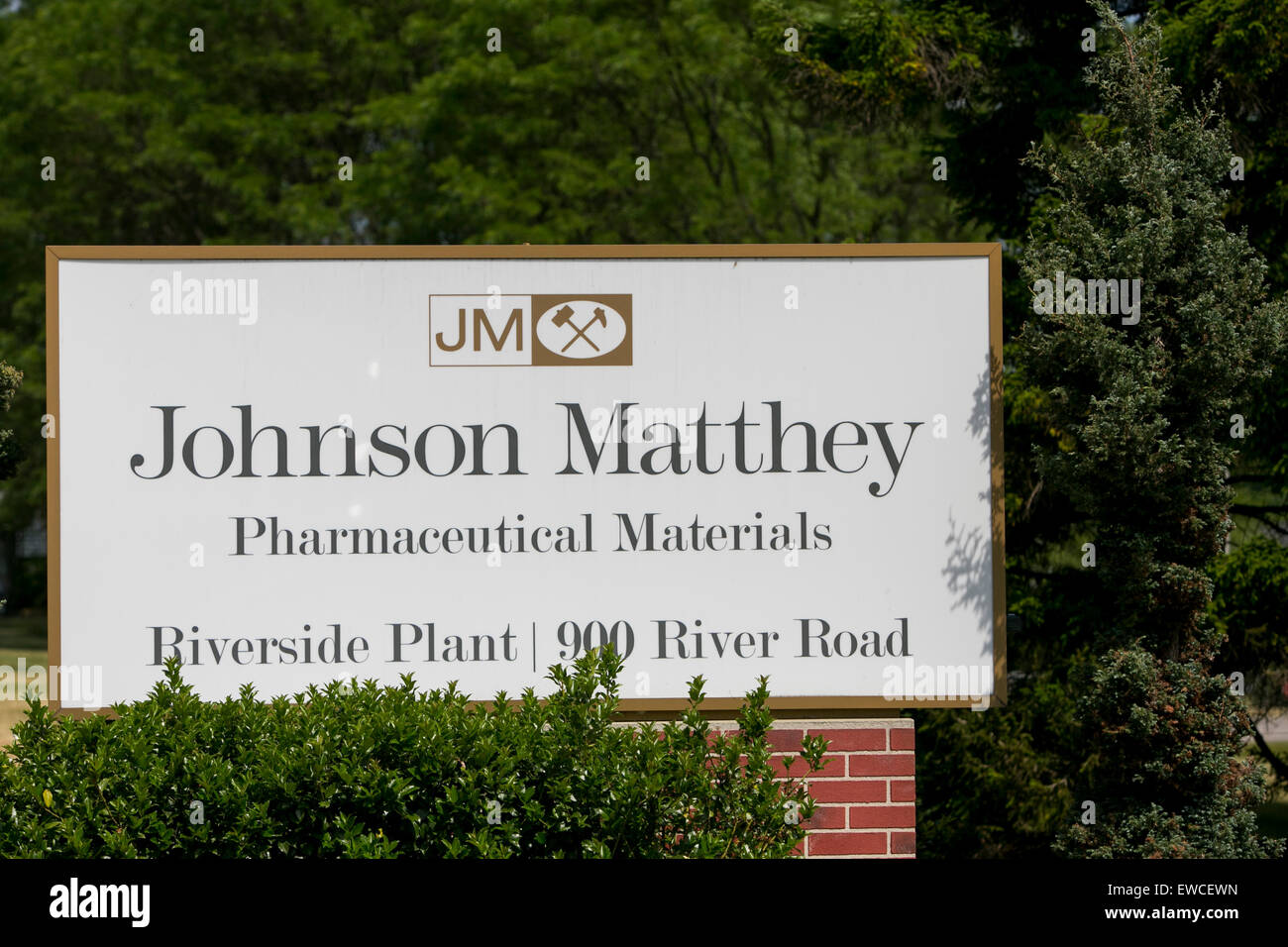 Un logo affiche à l'extérieur d'un établissement occupé par Johnson Matthey pharmaceutiques de King of Prussia, Pennsylvanie Banque D'Images