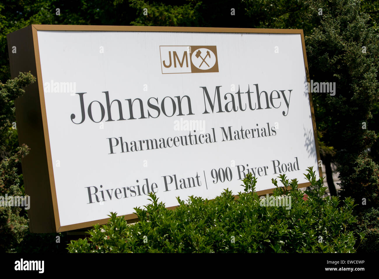 Un logo affiche à l'extérieur d'un établissement occupé par Johnson Matthey pharmaceutiques de King of Prussia, Pennsylvanie Banque D'Images