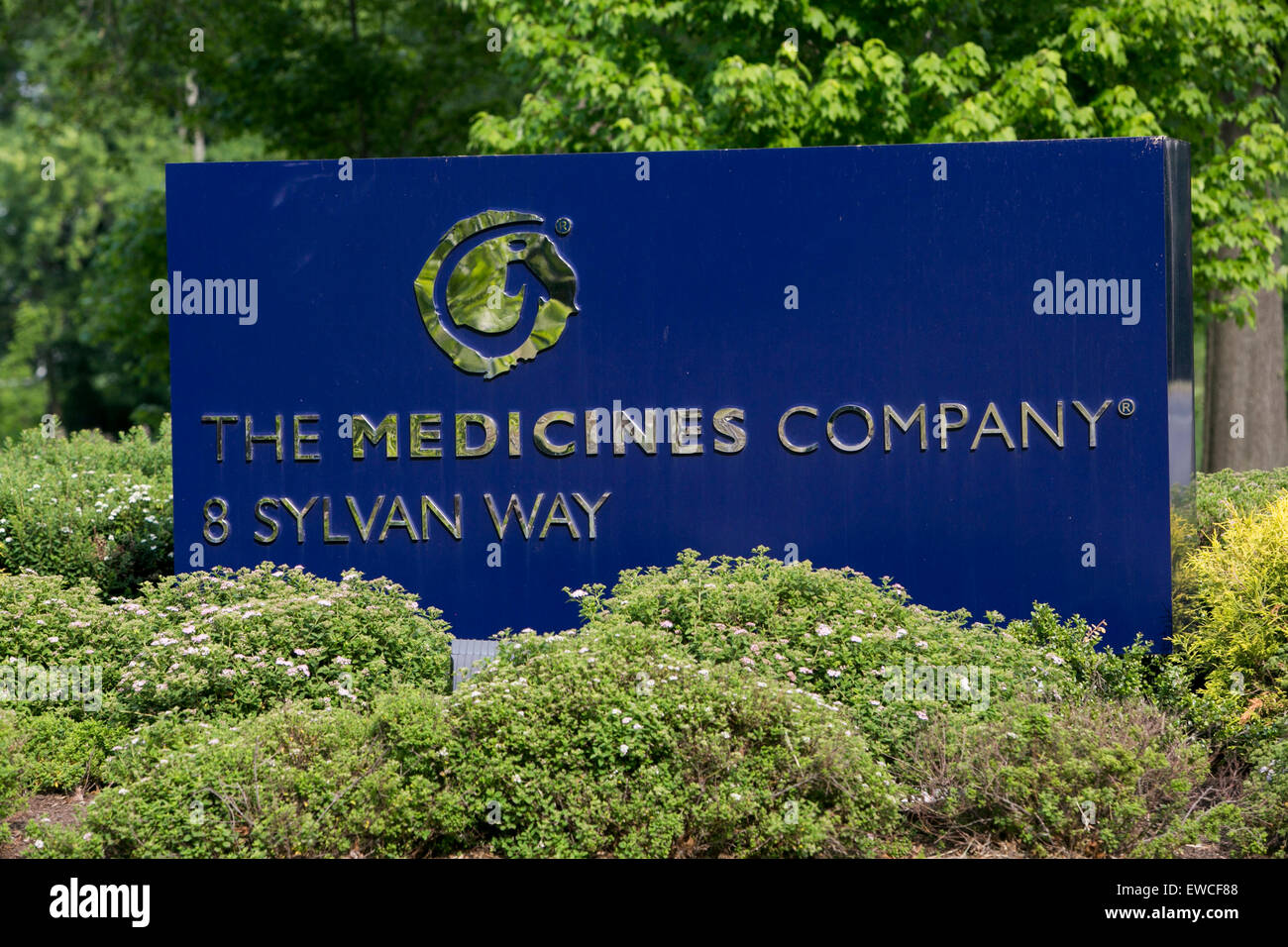 Un logo affiche à l'extérieur du siège de l'entreprise de médicaments à Parsippany, New Jersey. Banque D'Images