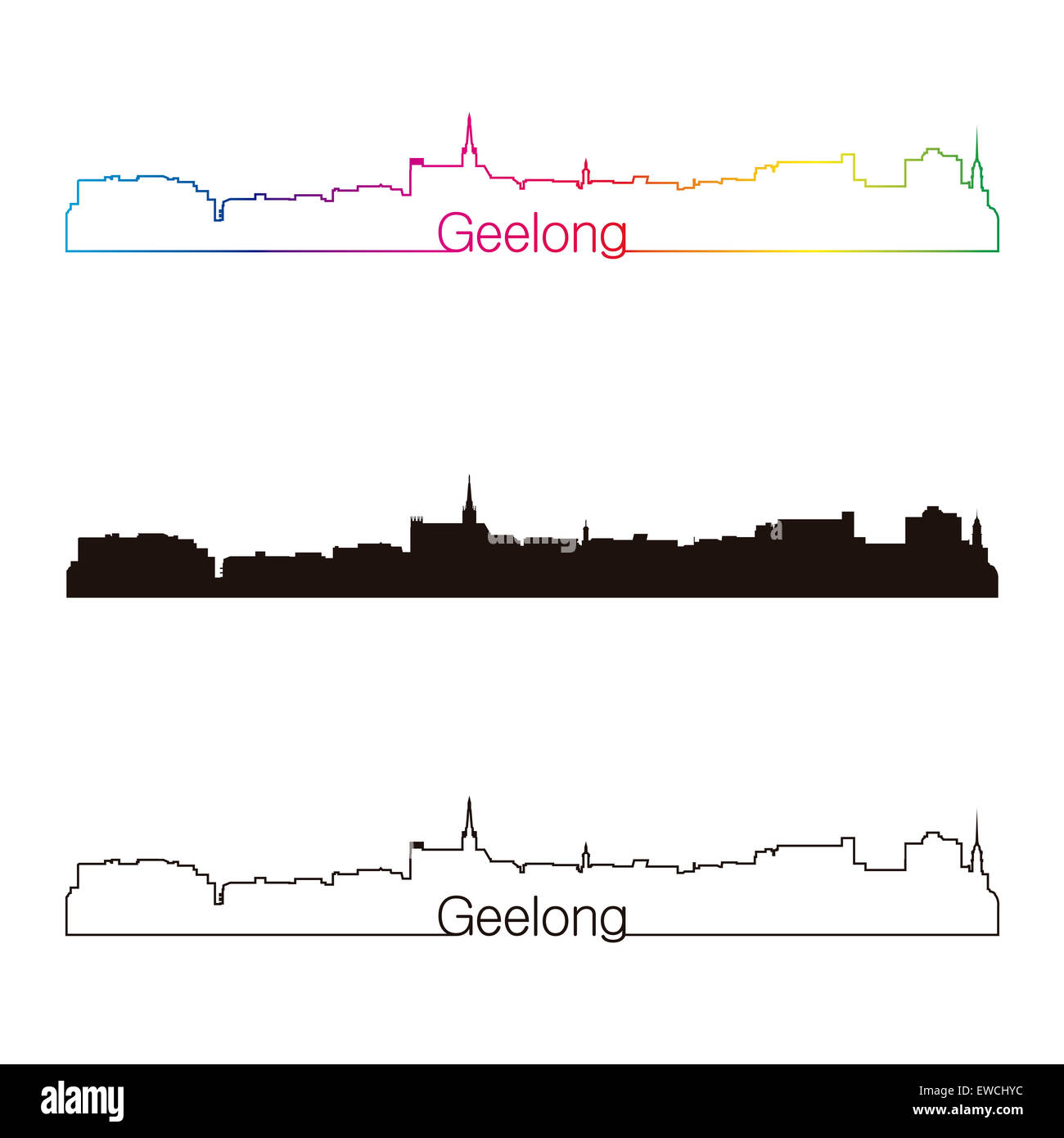 Geelong skyline style linéaire avec rainbow en fichier vectoriel éditable Banque D'Images
