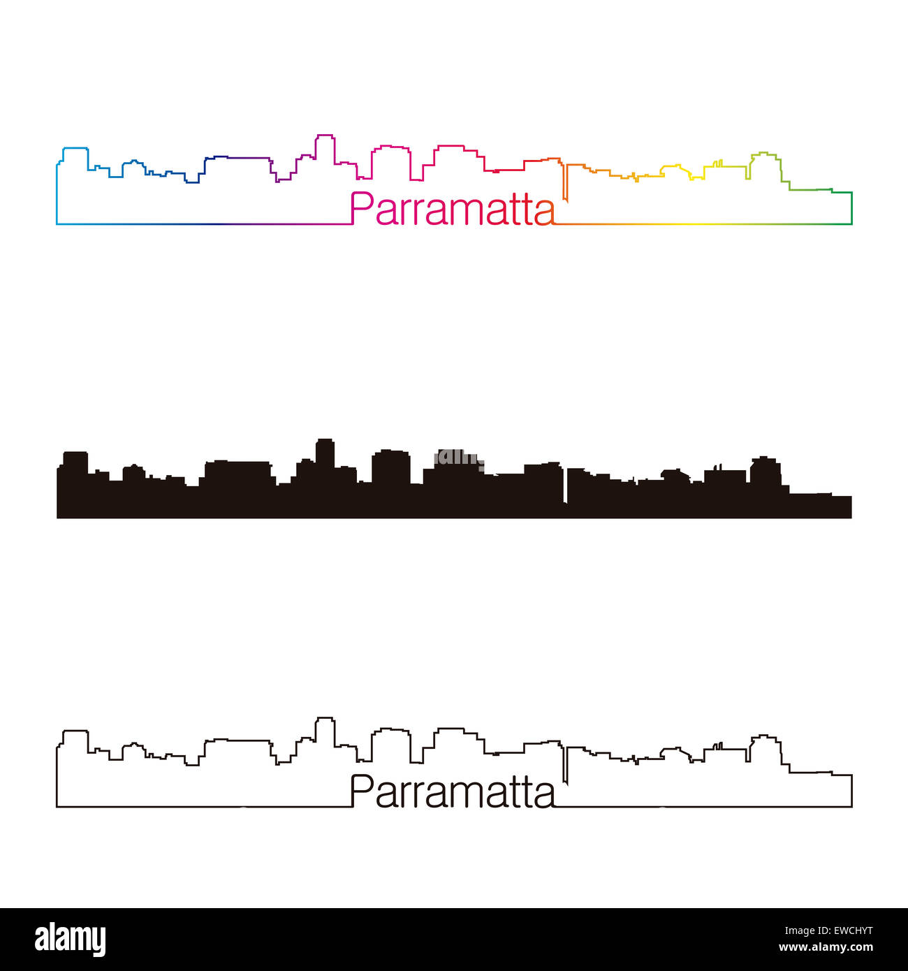 Parramatta skyline style linéaire avec rainbow en fichier vectoriel éditable Banque D'Images