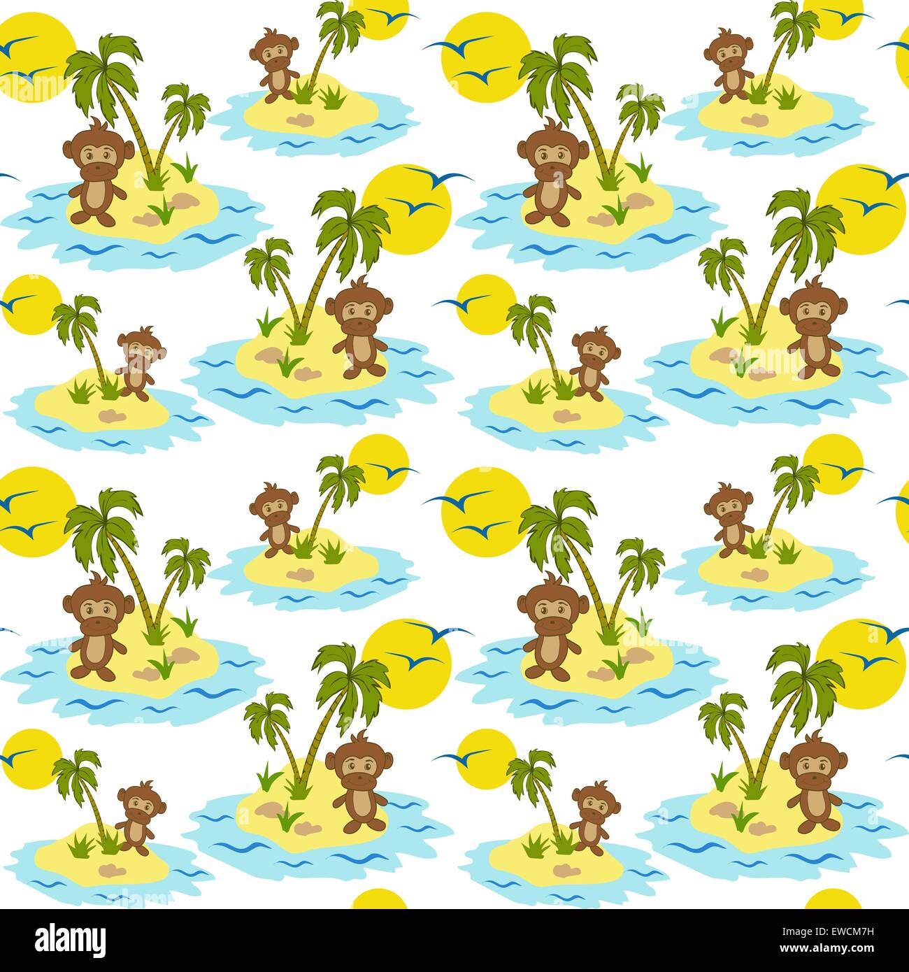 Palm Tree Monkey Island Tropical motif transparent Illustration de Vecteur