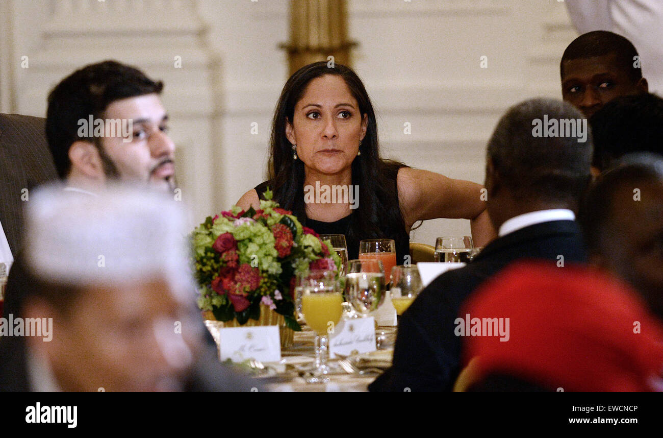 Actress Sakina Jaffrey who played Linda Vasquez ,the Chief Of Staff in the  serie House of Cards attends an Iftar dinner celebrating Ramadan in the  East Room of the White House in