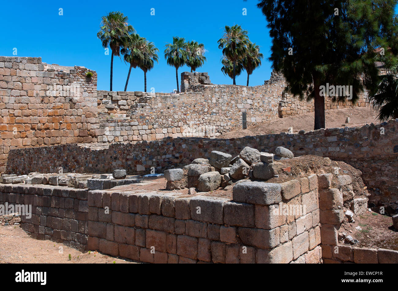 Murs Alcazaba, Merida, Badajoz province, région de l'Estrémadure, Espagne, Europe Banque D'Images