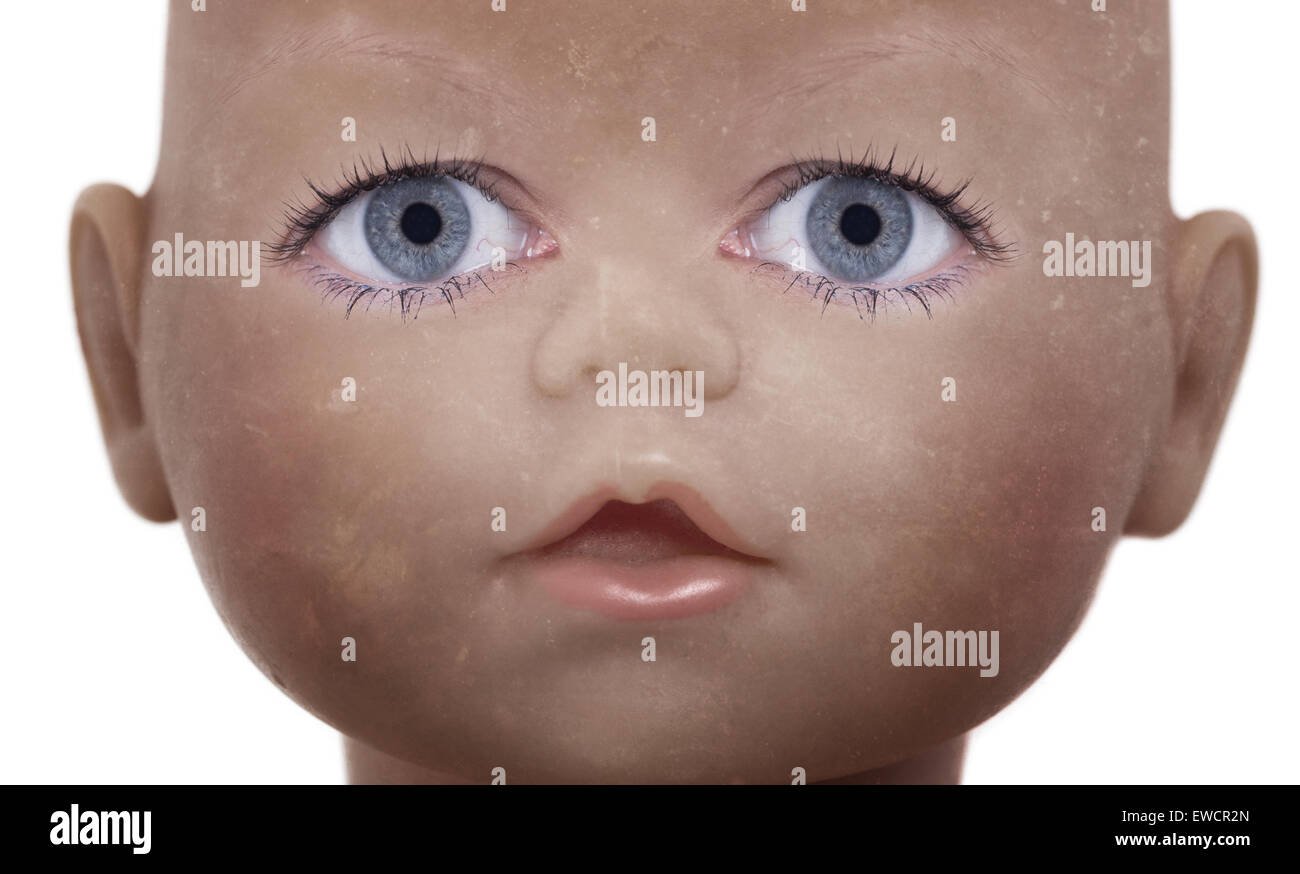 Scary doll face avec les yeux à Banque D'Images