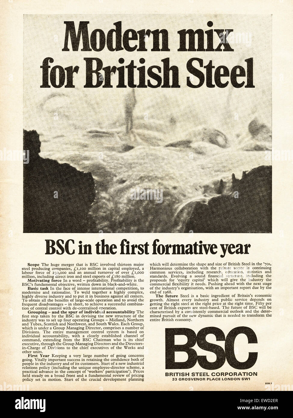 1960 publicité magazine annonce pleine page de BSC British Steel Corporation circa 1968 Banque D'Images