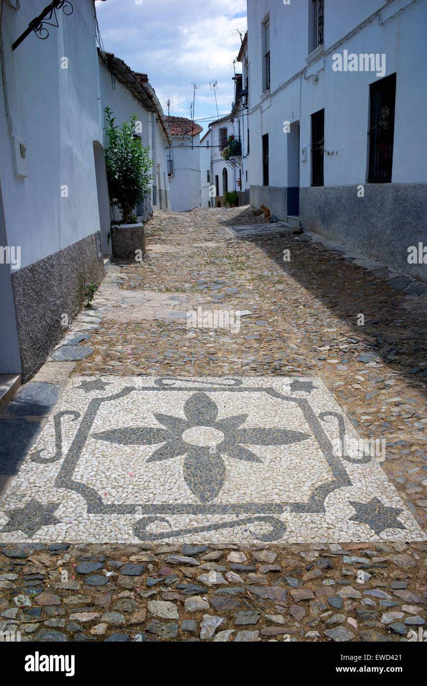 Rue pavée de décoration, Andalousie, Espagne Banque D'Images