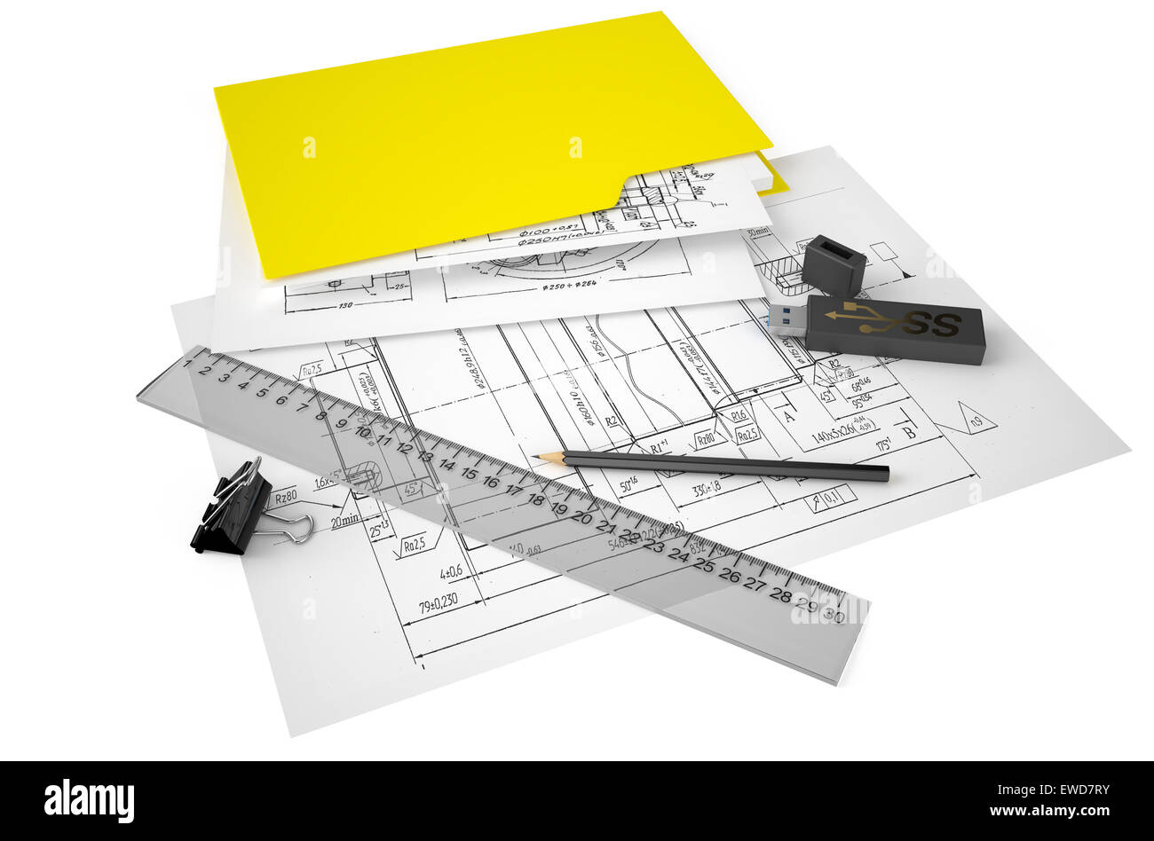 Concept d'ingénierie et de construction isolé sur fond blanc Banque D'Images