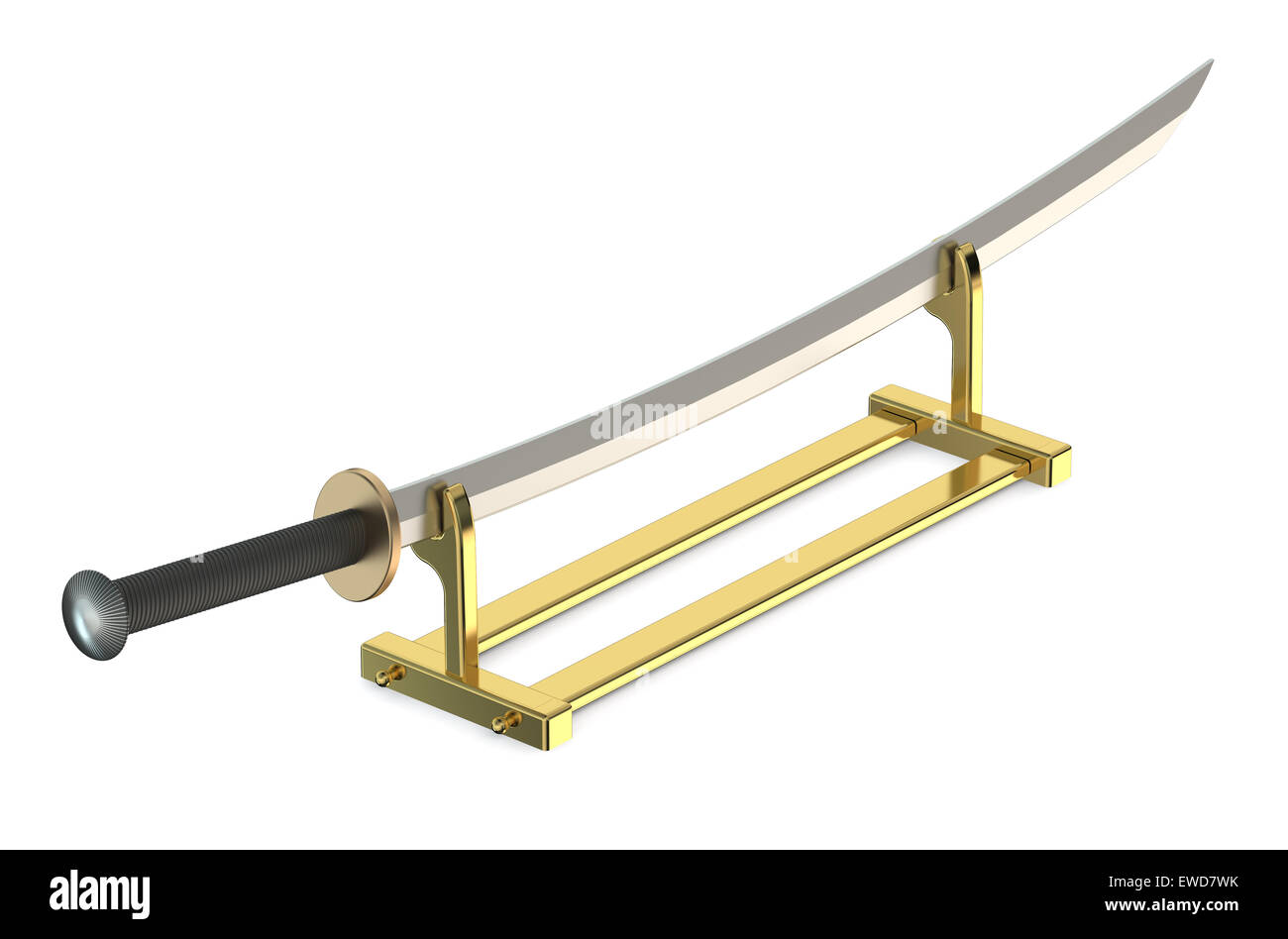 Katana japonais sur le stand isolé sur fond blanc Banque D'Images